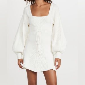 NWT Small Free People Emmaline Mini Sweater Dress White Square Neckline